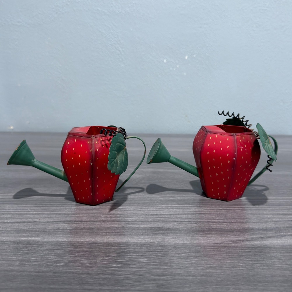Vintage Strawberry Mini Watering Cans 1997 Tender Heart Treasures Metal Set of 2
